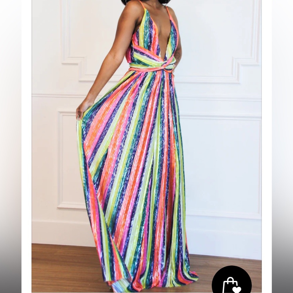 Bella and Bloom Sparks Fly Maxi Dress: Orange Multi Colorful Striped Dress